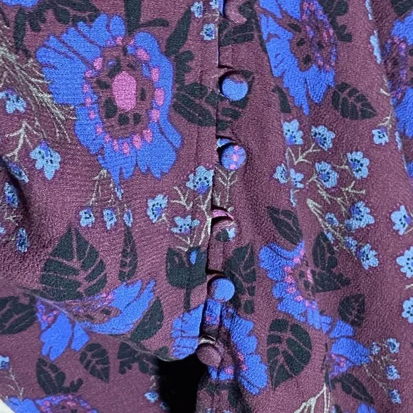 Free People Plum Purple Blouse Blue Floral Tunic Bell Sleeves Boho Size L - Picture 6 of 9